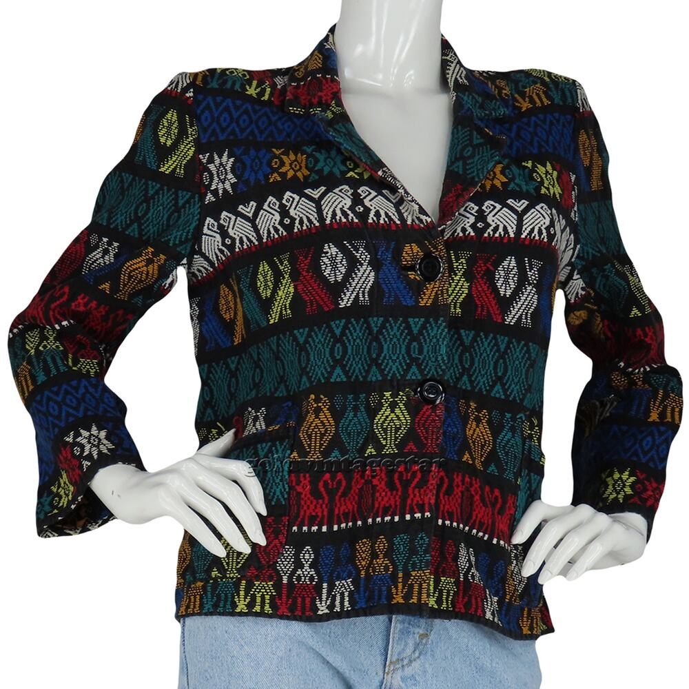 70s Vintage Guatemala Rainbow Aztec Western Boho Hippie Festival Blazer Jacket